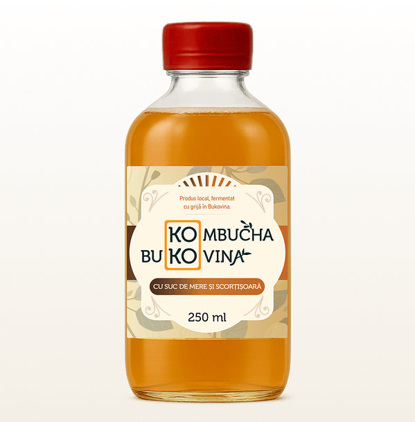 Kombucha cu Suc de Mere și Scorțișoară - băutură probiotică artizanală naturală fermentată